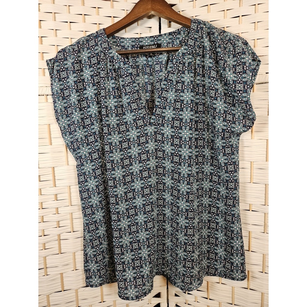 Roz & Ali Womens Medium Geometric Multicolor Blouse Boho Casual Workwear
